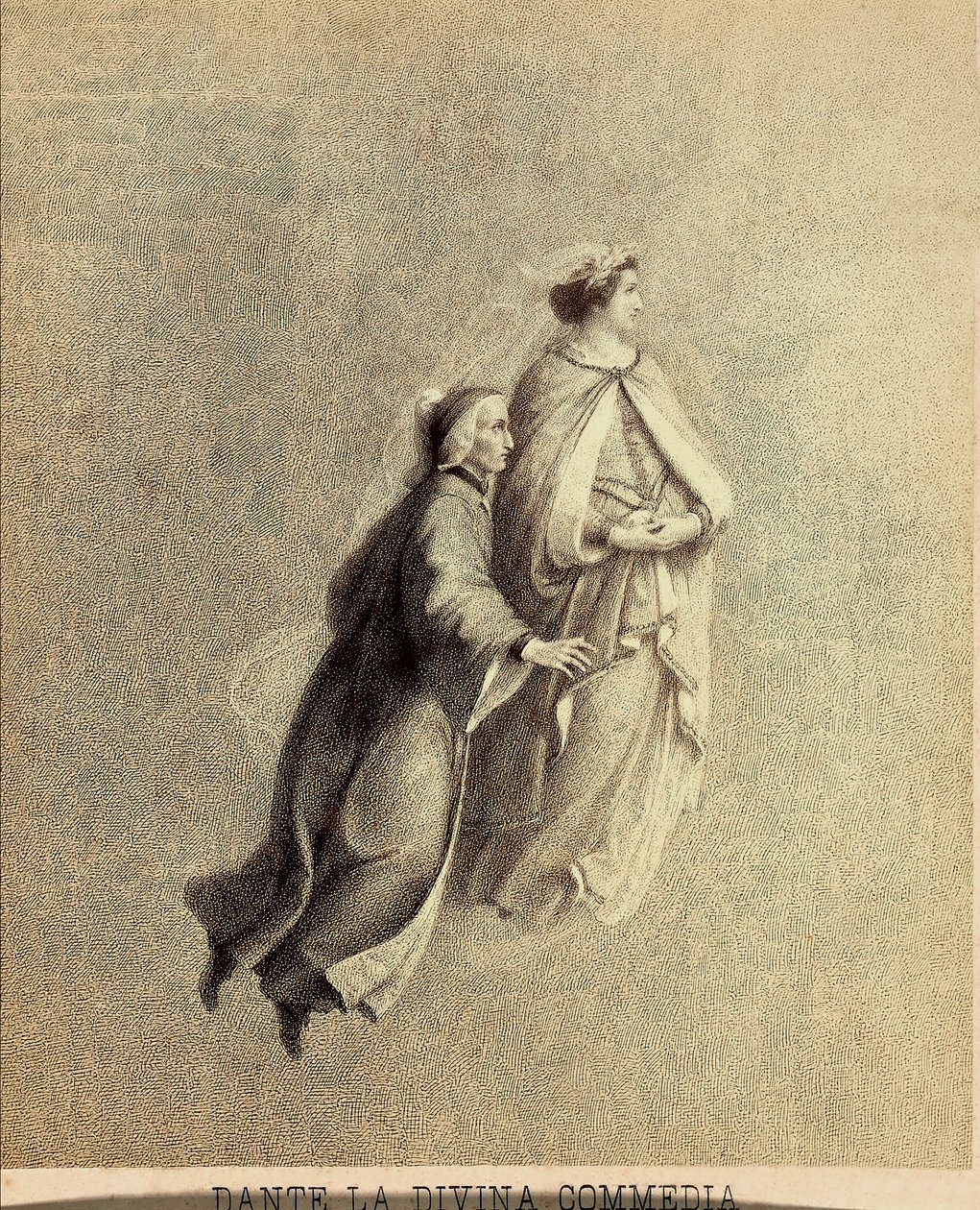 Dante och Beatrice flyger genom paradisets firmament. Illustration av Canto I i Paradiso i Den gudomliga komedin av Dante Alighieri. Franceso Scaramuzzas verk tillägnat Florens kommun. av Unbekannter Künstler