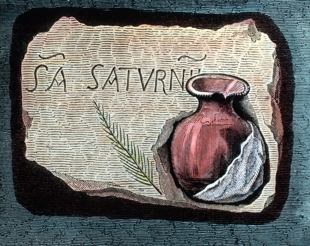 Avbildning av en burk i vilken blod från de tidiga kristna martyrerna samlades in av Unbekannter Künstler