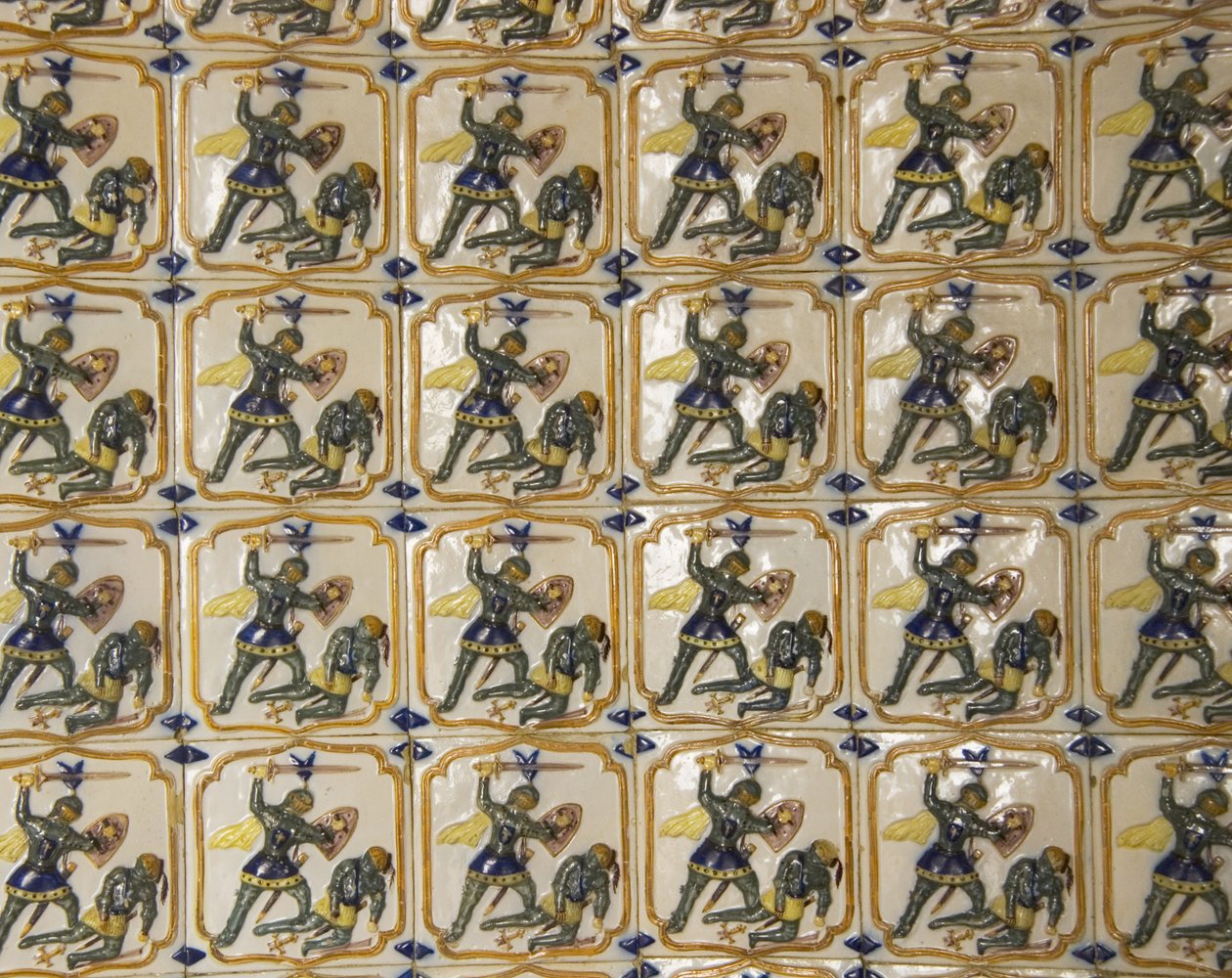 Detalj av en kaklad vägg av Unbekannt