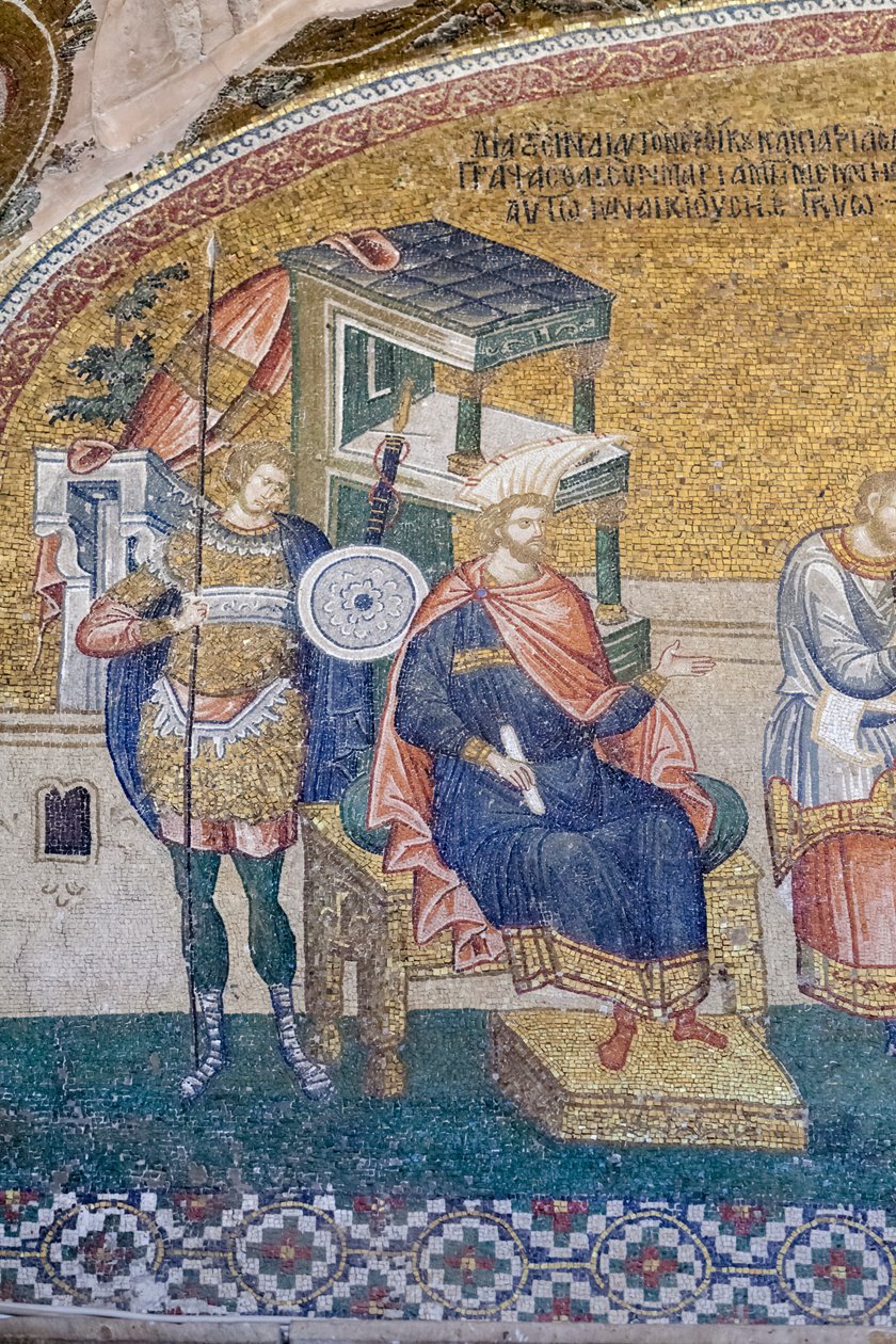 Detalj av guvernör Quirinius på scenen för inskrivningen för beskattning, Chora kyrka, Istanbul, Turkiet av Unbekannter Künstler