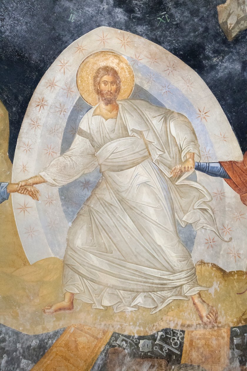 Detalj av Anastasis fresk, kyrkan av St. Frälsaren i Chora, Parekklesion av Unbekannter Künstler