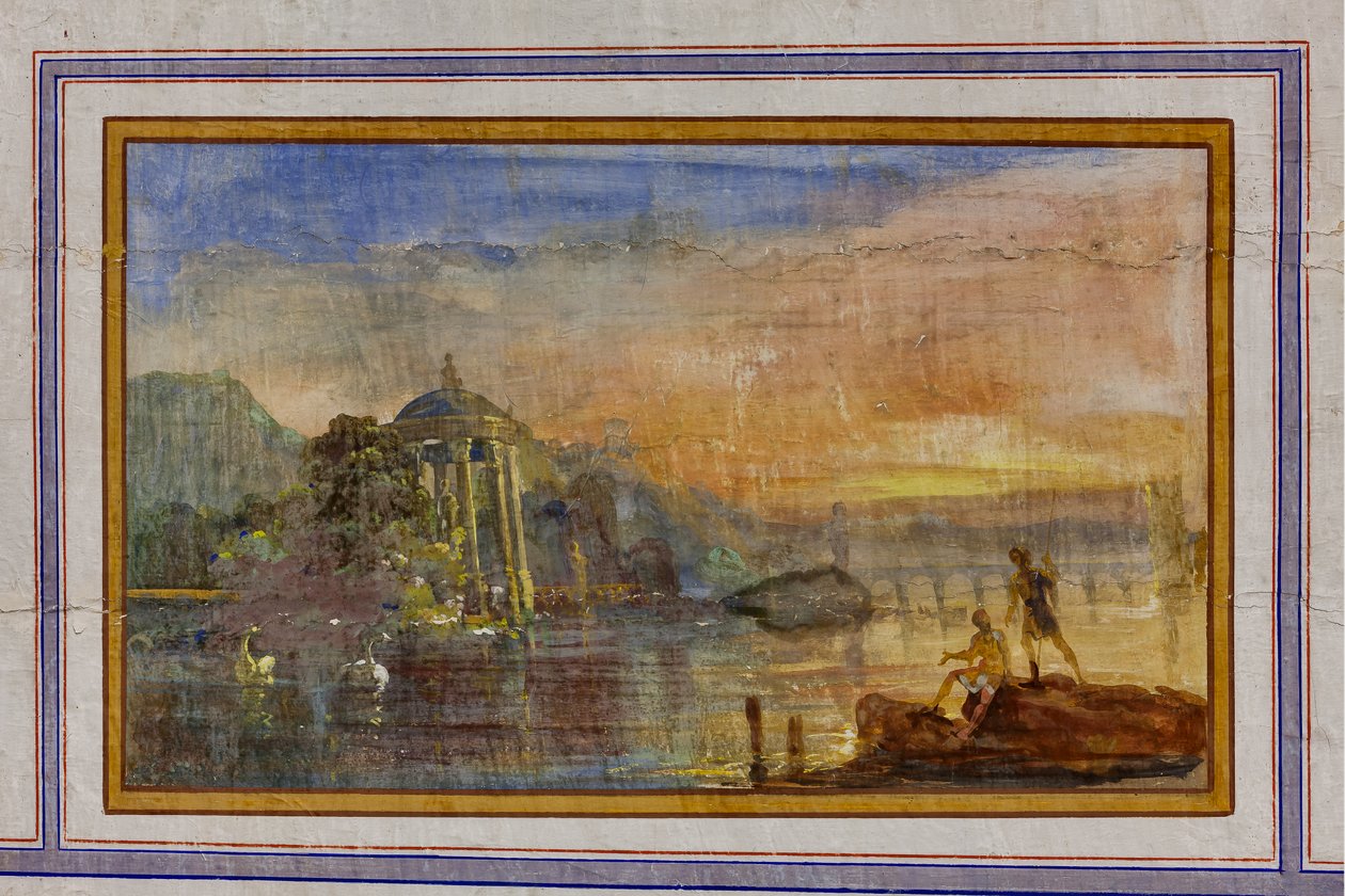 Detalj av dekorationen som visar ett landskap, Röda rummet, Kungliga lägenheten, Kungliga slottet eller Palazzo dei Normanni (Normandernas palats), Palermo, Sicilien, Italien (foto) av Unbekannter Künstler