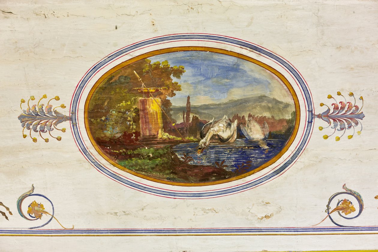 Detalj av dekorationen som visar svanar, Röda rummet, Kungliga lägenheten, Kungliga slottet eller Palazzo dei Normanni (Normandernas palats), Palermo, Sicilien, Italien (foto) av Unbekannter Künstler