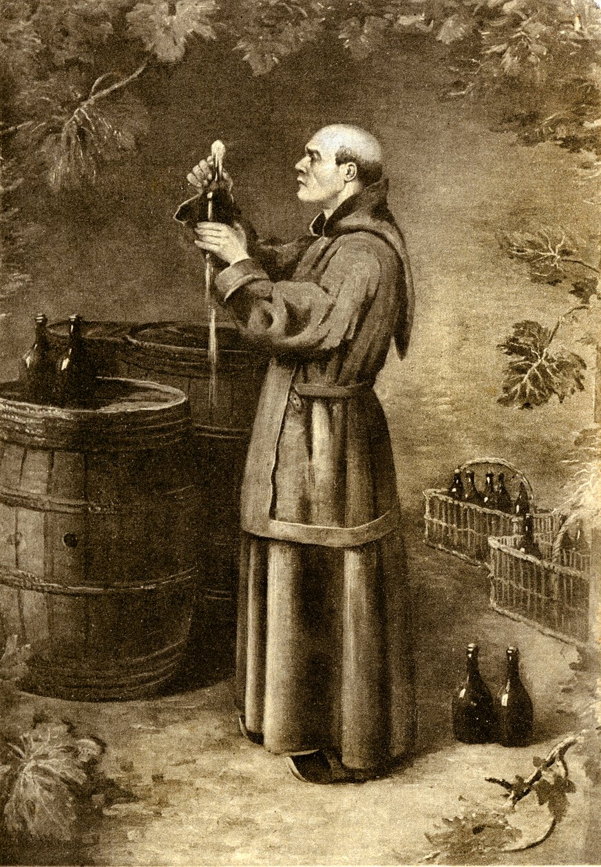 Dom Perignon upptäcker mossa 1714 - tidigt 1900-tal (gravyr) av Alec Hunter