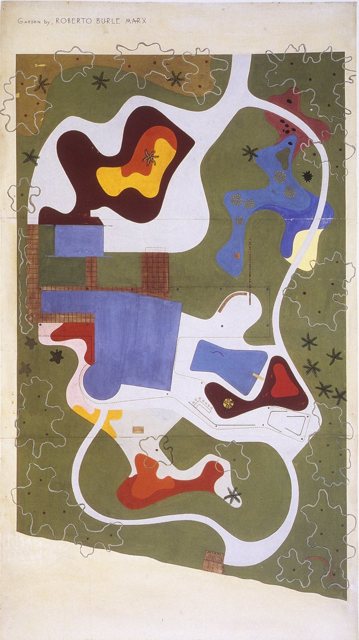 Ritning av en trädgård skapad av Roberto Burle Marx/landskapskonstnär/målare/botanist/skulptör/musiker av Unbekannt