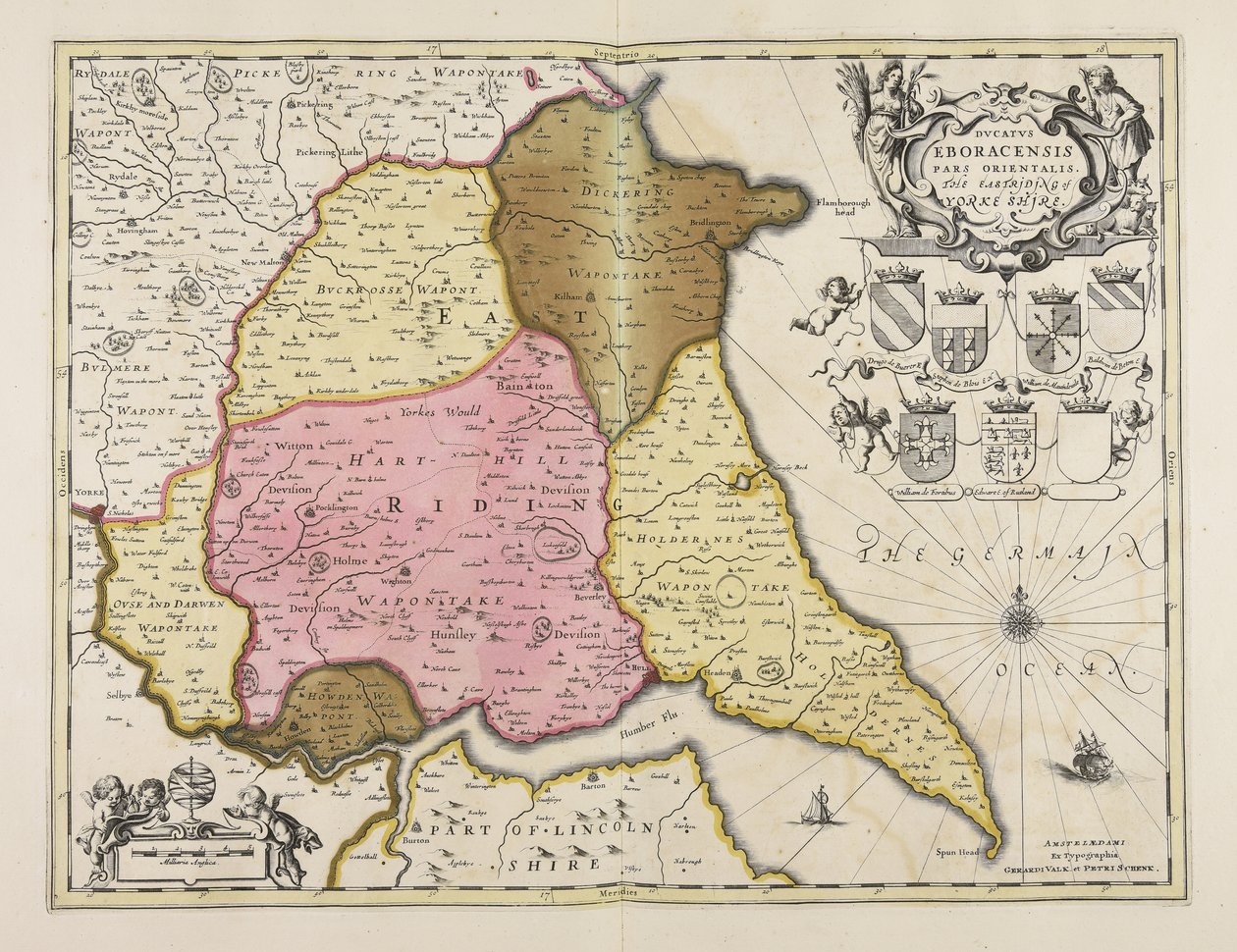 Ducatus Eboracensis pars orientalis  Den östliga delen av Yorke shire av Unbekannter Künstler