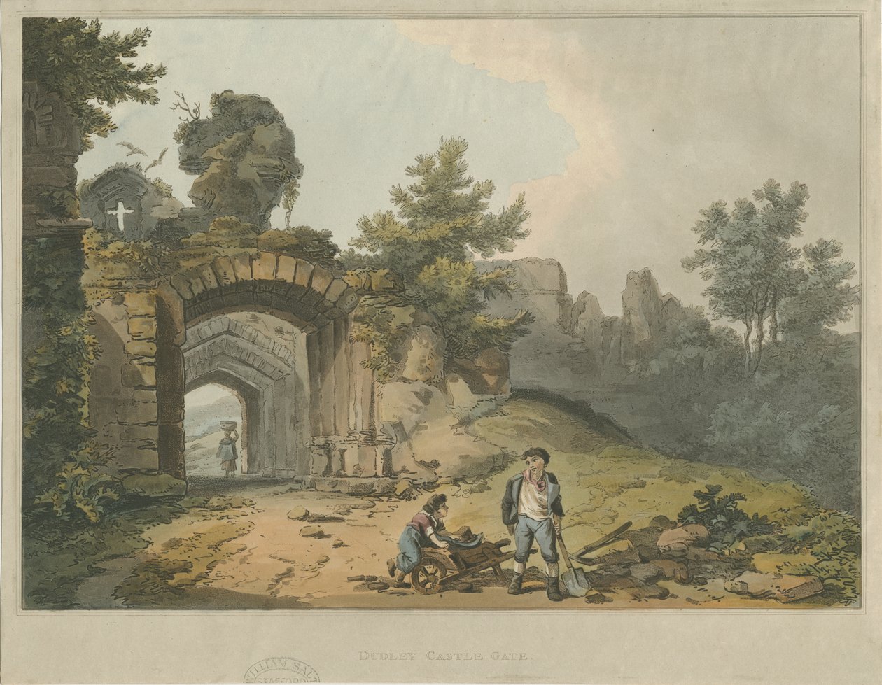 Dudley Castle - The Keep: färgad akvatintgravyr och [?1800-talet] av Unbekannt