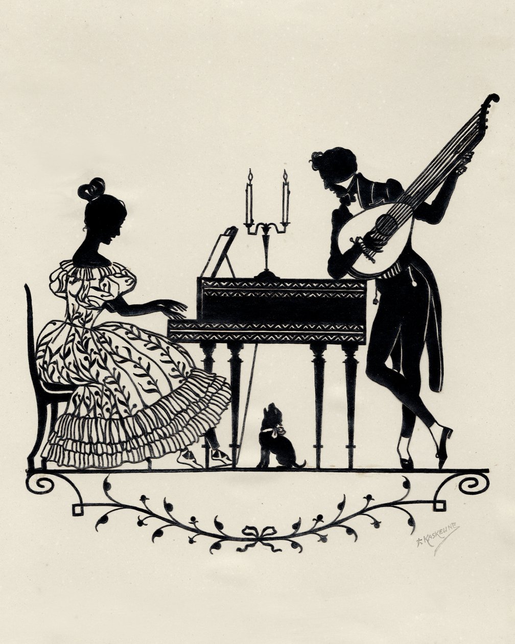 Duo med lut-gitarr och pianoforte, Wien, ca 1900 (tryck) av Unbekannter Künstler