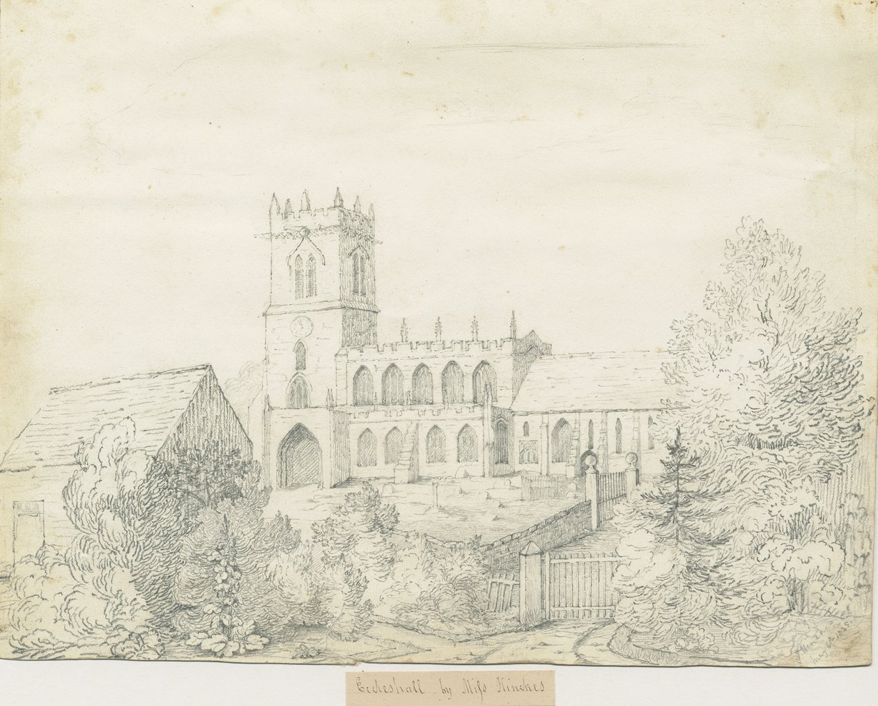 Eccleshall Church: blyertsteckning, 6 maj 1825 av Unbekannt