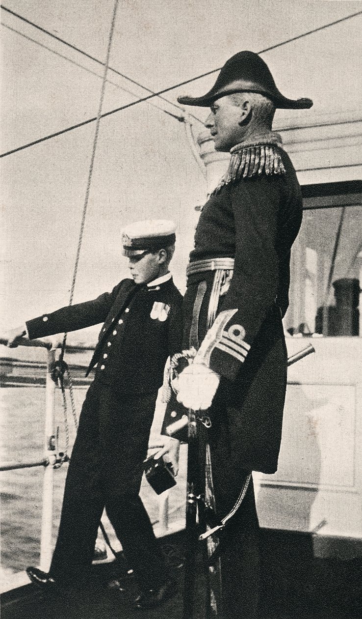 Edward, prins av Wales, kung Georg V:s första barn, fotograferad med Sir Charles Cust ombord på ett fartyg av Unbekannter Künstler