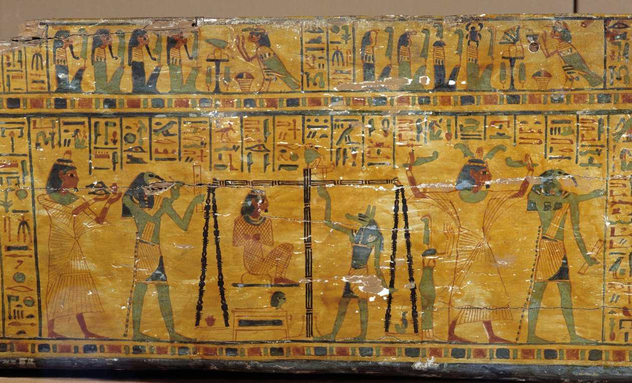 Egypten: detalj av sarkofagen i Khonsoure, som representerar gudinnan Nut och vikten av den avlidnes själ. Medelhavets arkeologiska museum, Marseille av Unbekannter Künstler