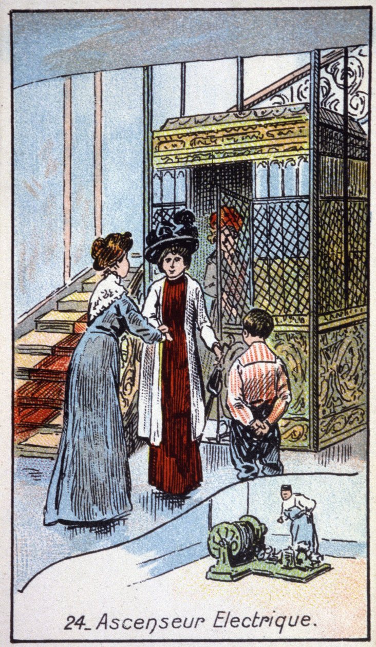 Elektrisk hiss, ca 1910 (illustration) av Unbekannter Künstler