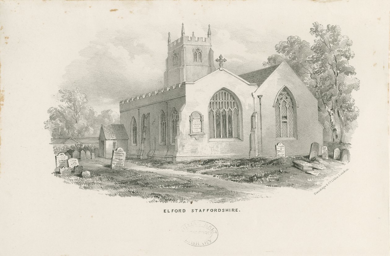 Elford Church: litografi och [1800-talet] av Unbekannt