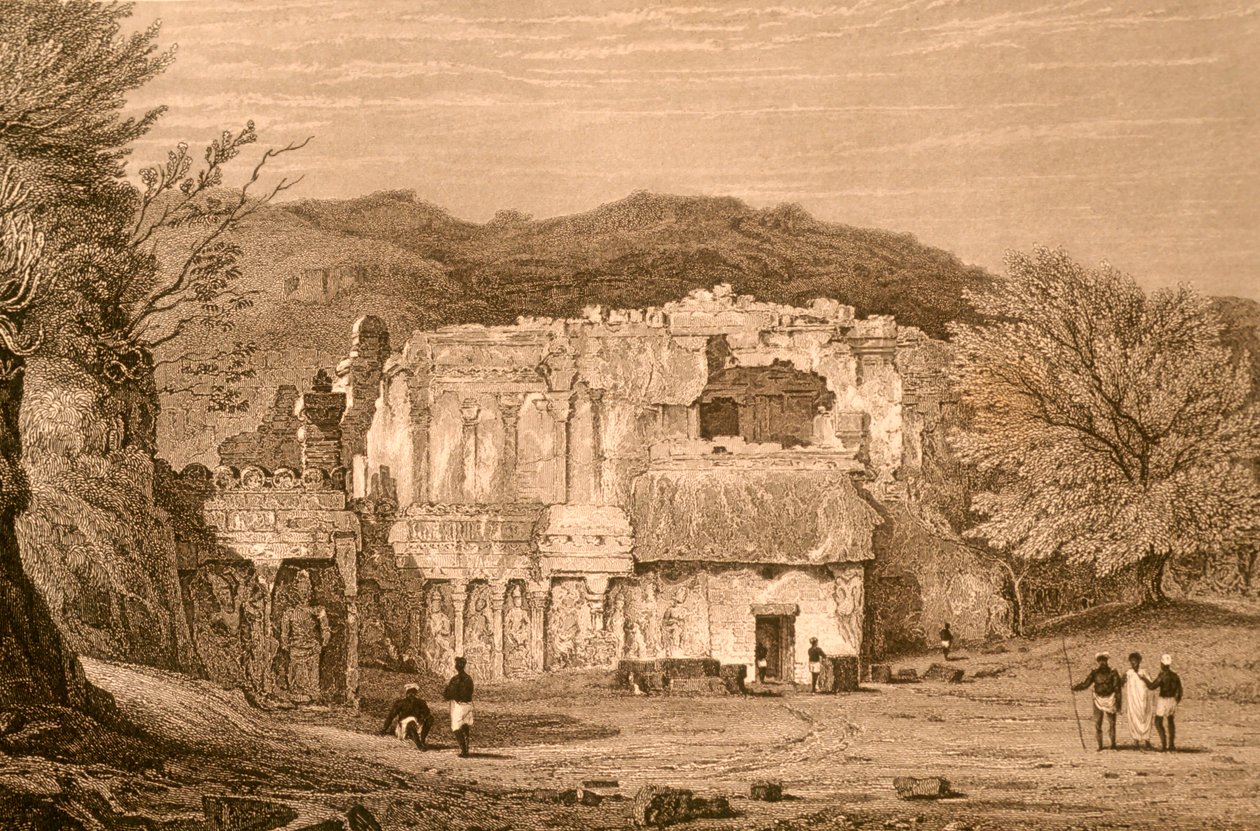 Grottorna i Elora, Maharashtra, Indien (gravyr) av Unbekannter Künstler