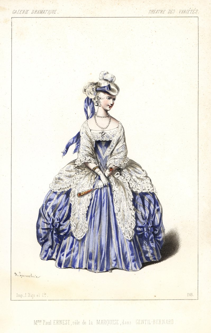 Den engelska skådespelerskan Madame Paul Ernest som markisinnan i Gentil Bernard, ou L