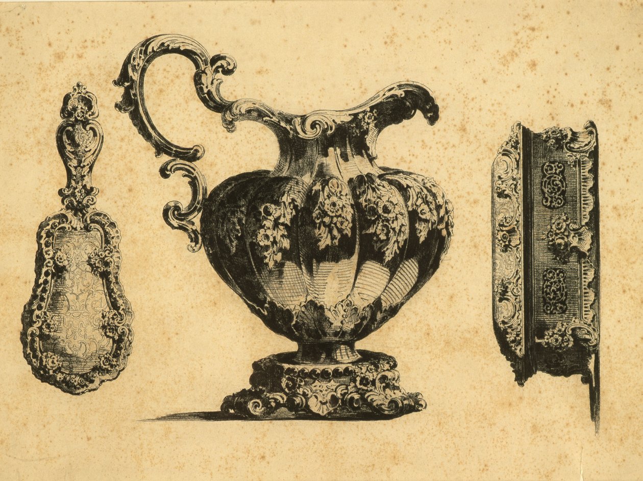Gravyr som föreställer tre skönhetsaccessoarer av prins Pavel (Paul) Grigoryevich Demidoff (1738-1821) av Unbekannt
