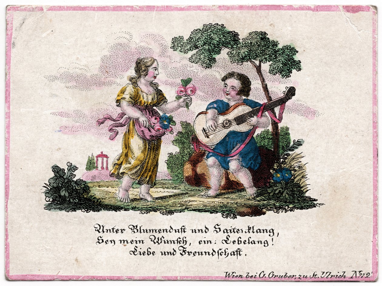 Ephemera blomdoft och stråkljud, Wien, ca 1820 (gravyr) av Unbekannter Künstler