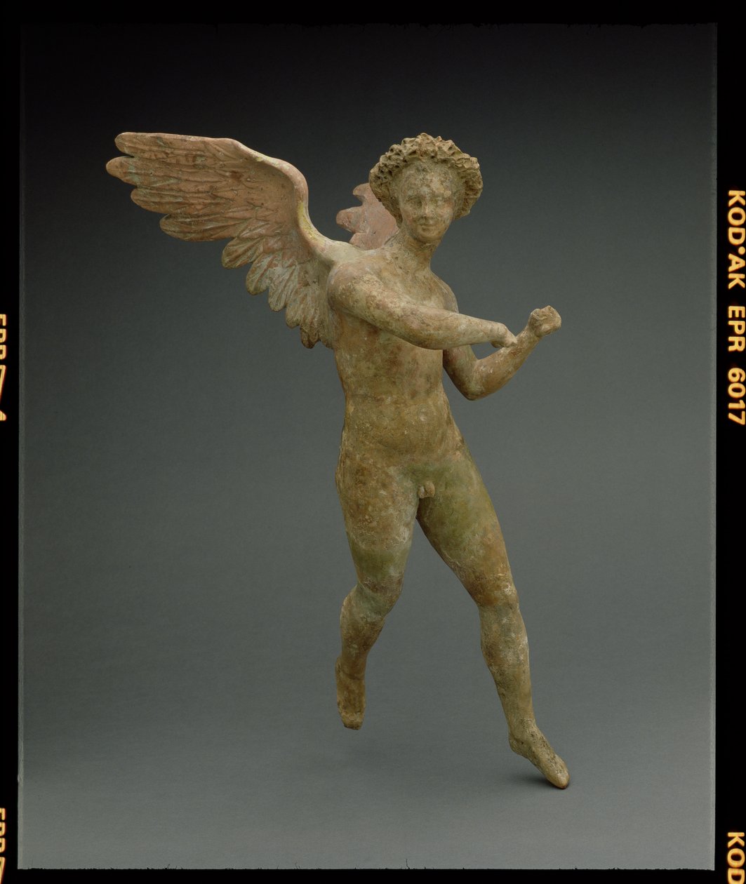 Eros i flykt, figur gjord i Myrina i Mindre Asien Grekisk, hellenistisk period, c.150-100 f.Kr. (terrakotta) av Unbekannt