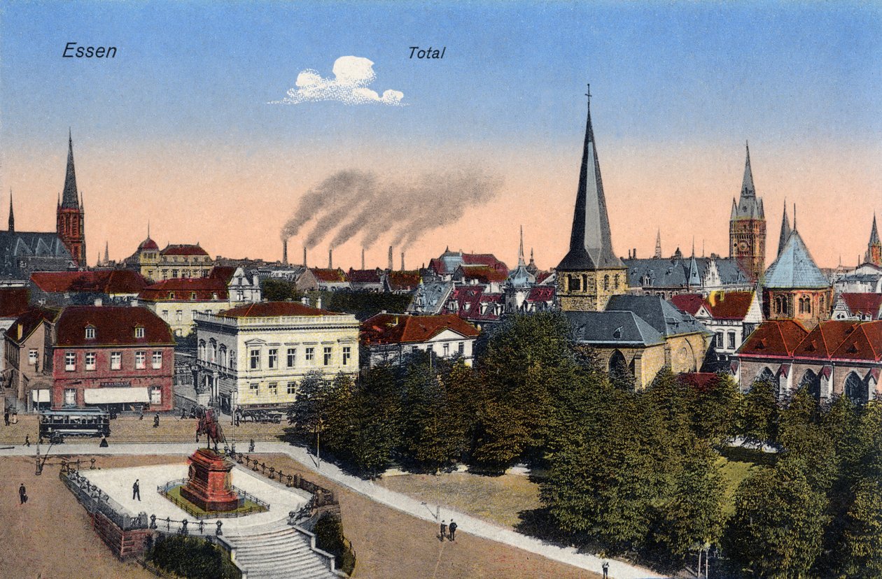 Essen, Tyskland - Vy över stadens centrum, tidigt 1900-tal (vykort) av Unbekannter Künstler