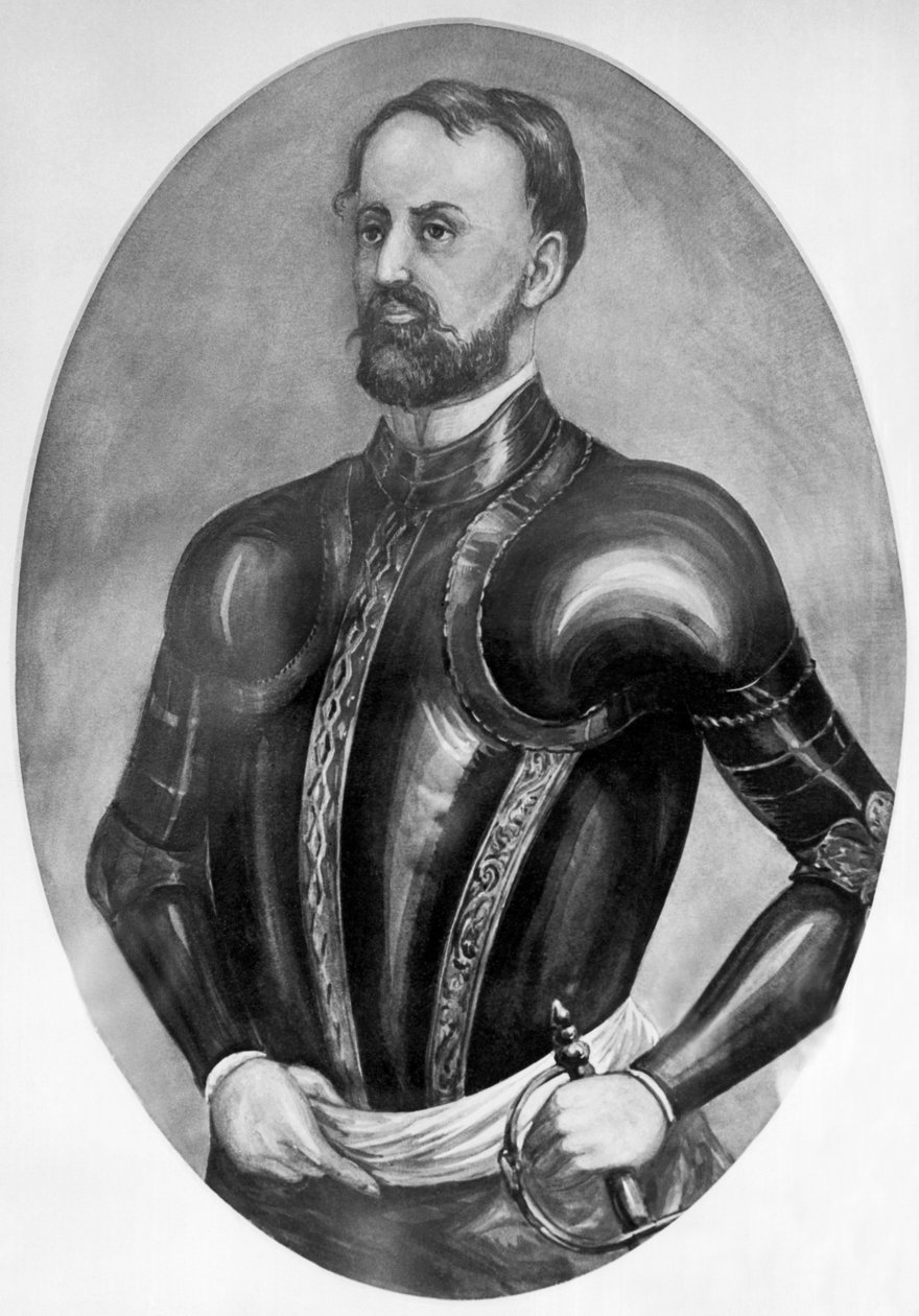 Utforskaren Hernando De Soto (gravyr) av Unbekannt