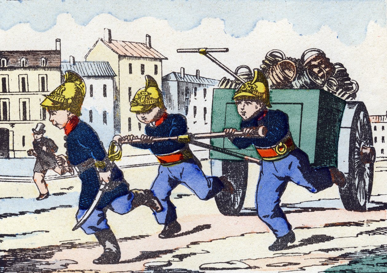 brandmän. Gravyr i "Barns militäralfabet"". Bildspråk av Pont-a-Mousson, cirka 1890. 20 sidor. Sol: 28,5x21cm av Unbekannt