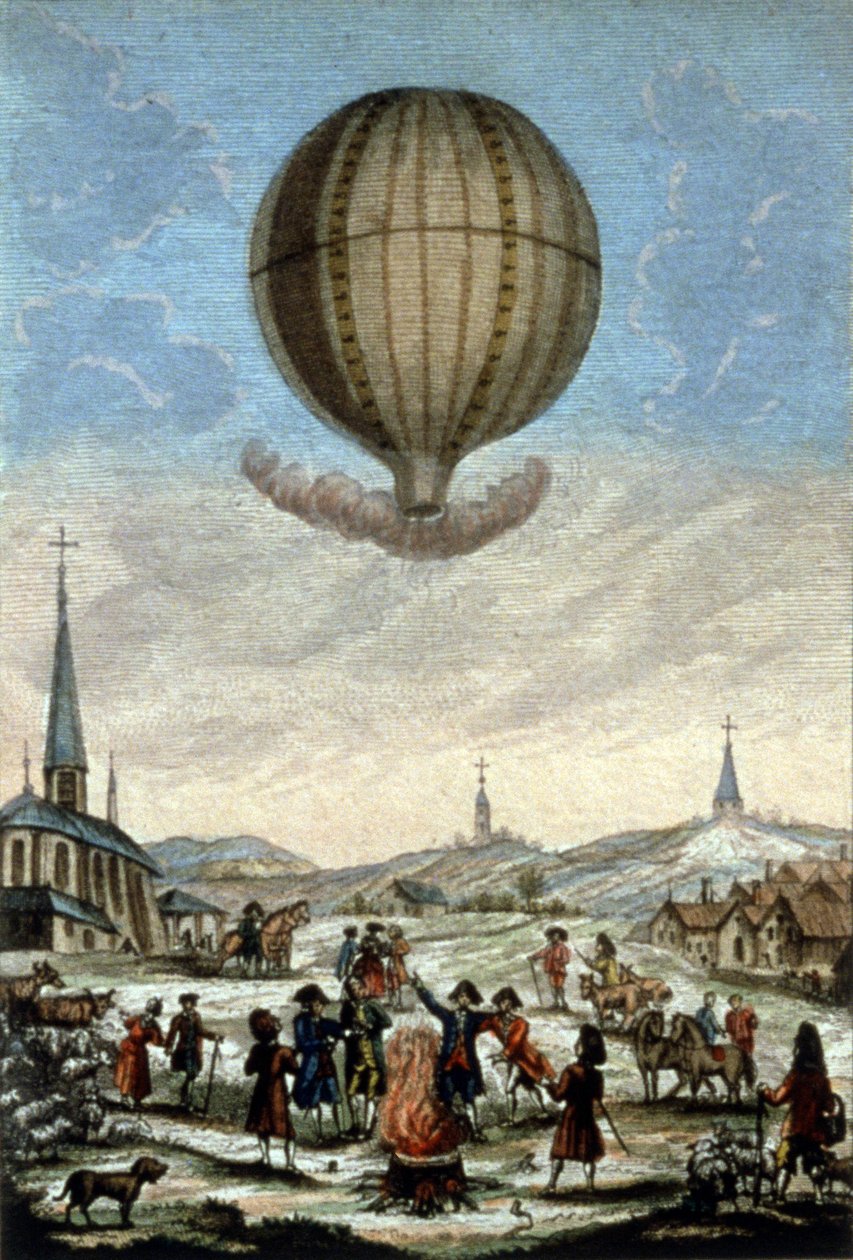 Första Montgolfier-ballonguppstigningen i Annonay av Unbekannter Künstler
