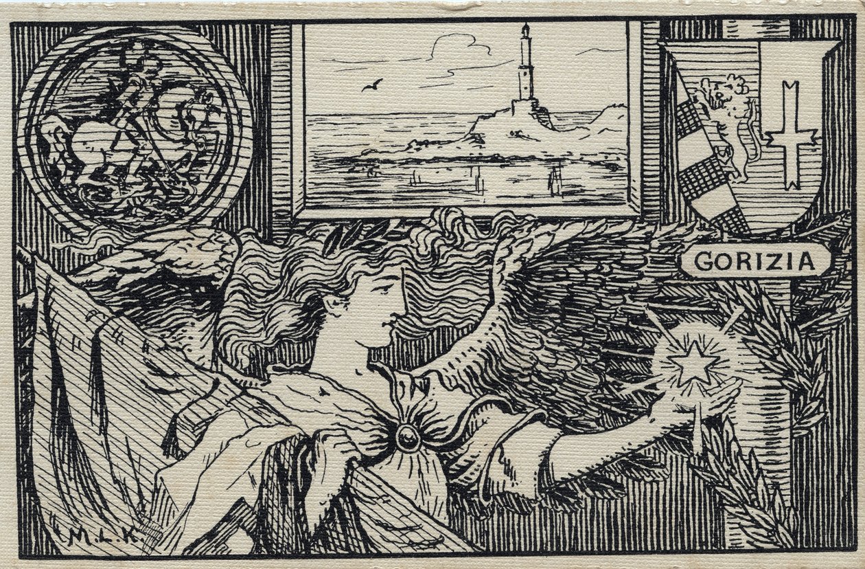 Första världskriget (1914-1918): Italienskt patriotiskt vykort för Gorizias fäste i Italien av Unbekannter Künstler