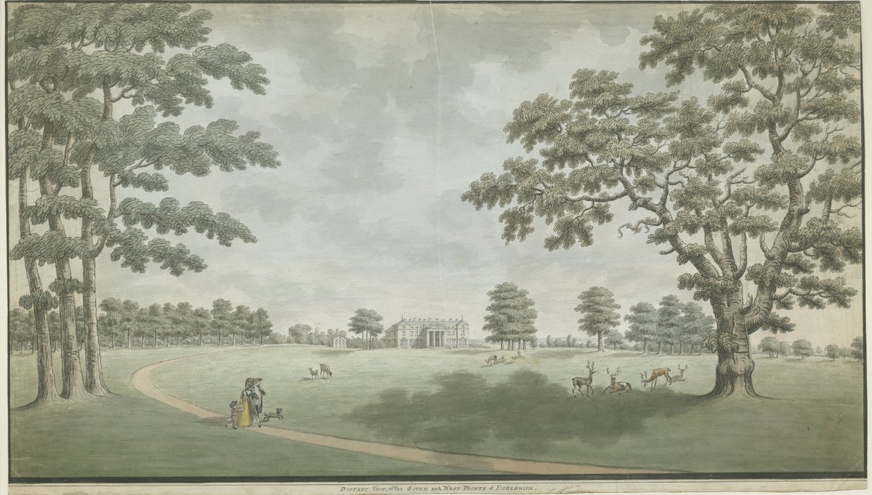 Fisherwick Hall: akvarellmålning, nd [1786] av Unbekannt