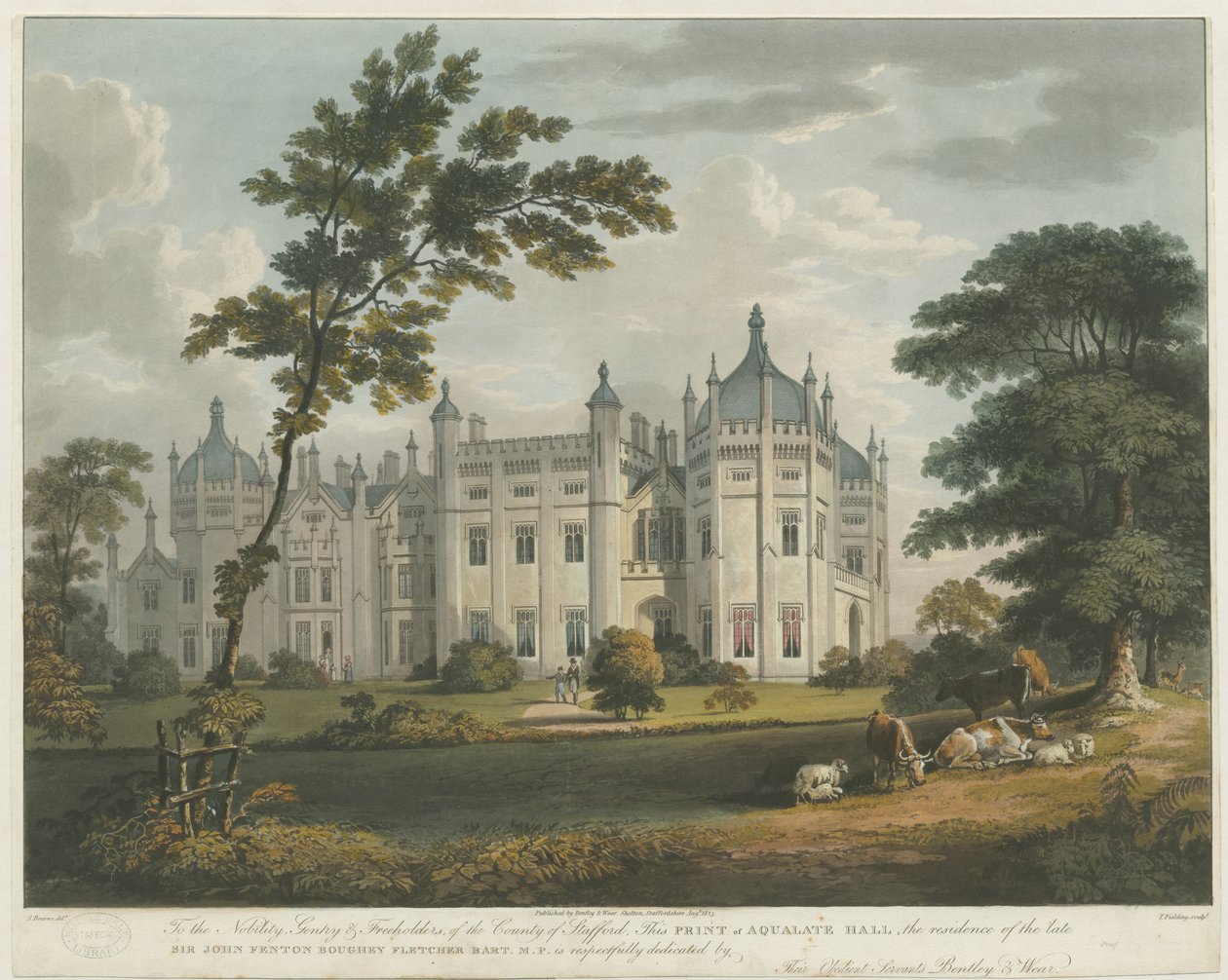 Forton - Aqualate Hall: tonad akvatintgravyr, nd [c 1814] av Unbekannt