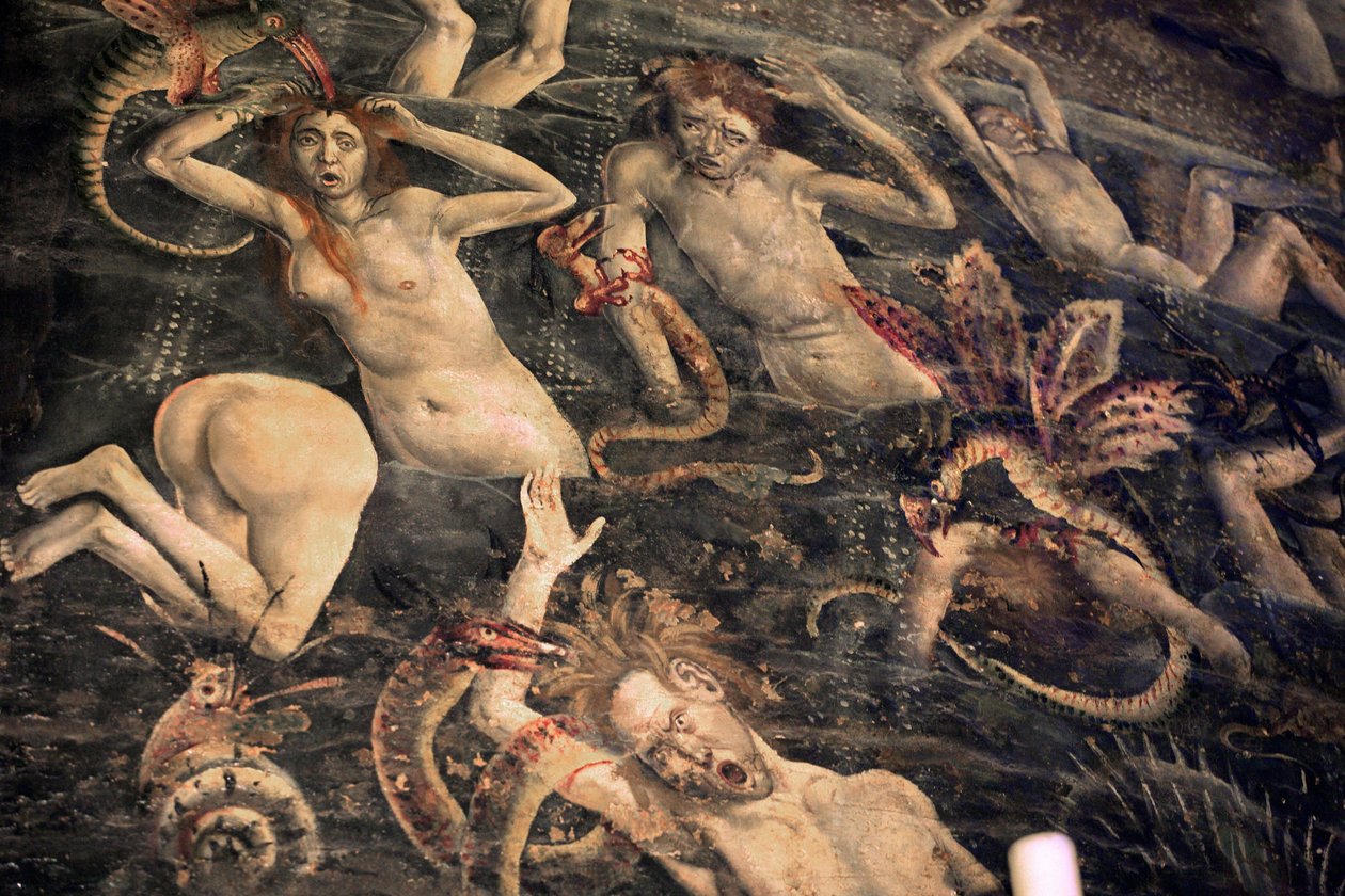Frankrike, Tarn, Albi, Cathedrale Sainte-Cecile, fresk av den sista domen, - (1474-slutet av 1400-talet), nedstigningen till underjorden, detalj av Unbekannt