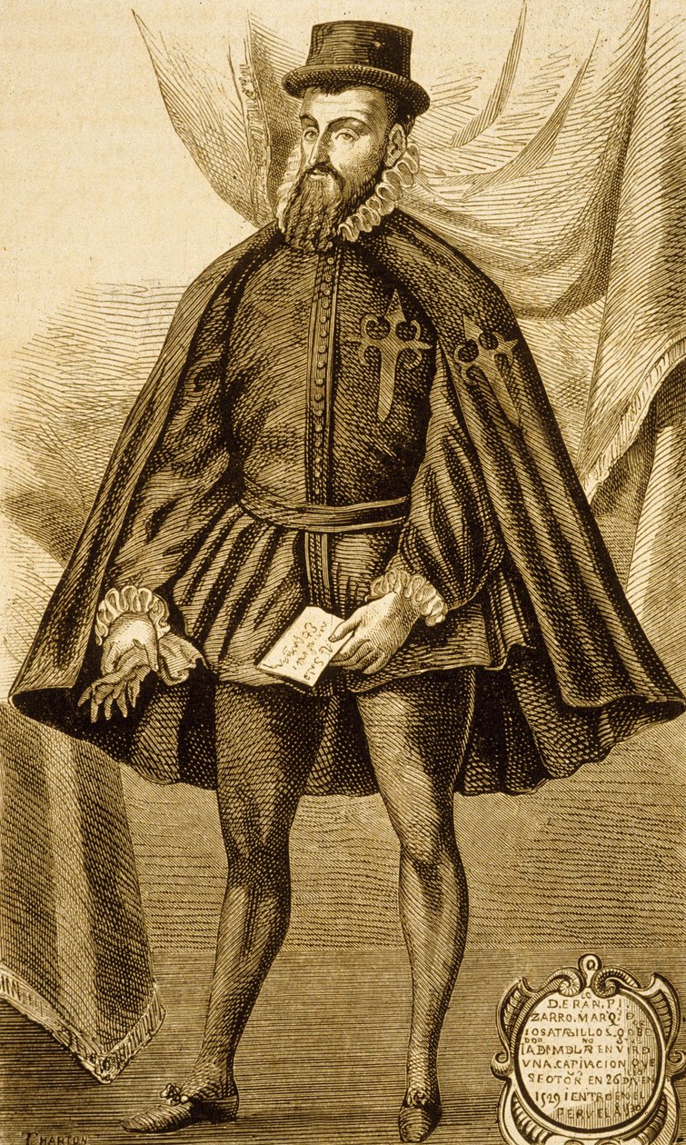 Francisco Pizarro (gravyr) av Unbekannter Künstler