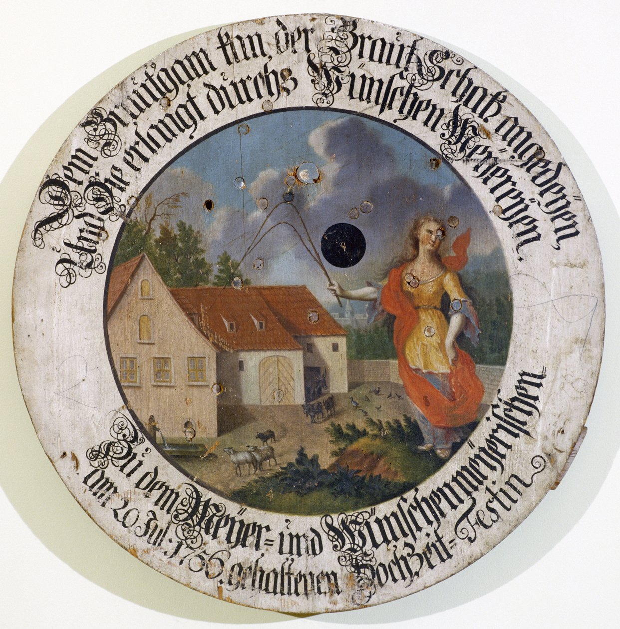 Frankiska museet Feuchtwangen Mellersta Frankiska Bayern Tyskland skyttemålsamling bröllopsmål från 1756 med gudinnan Fortune av Unbekannt