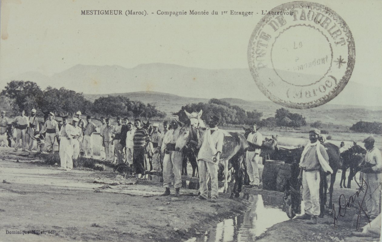Franska legionärsoldater på patrull nära Atlasbergen, Marocko. vykort 1909 av Unbekannter Künstler