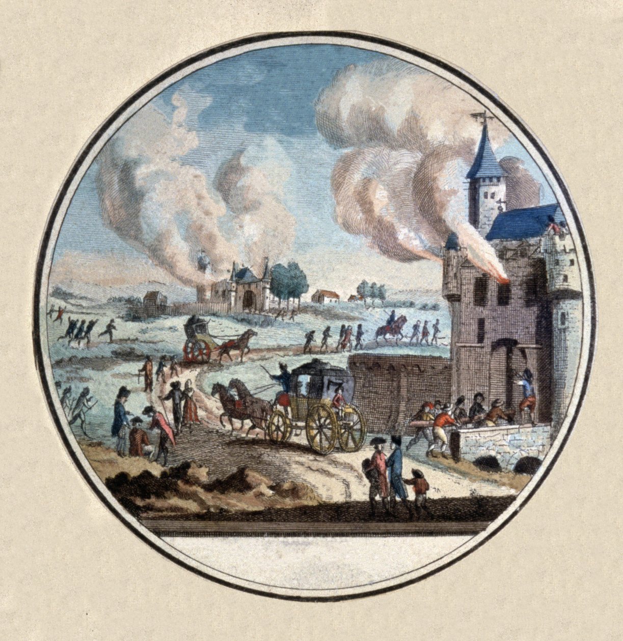 Franska revolutionen, pöbel med slott i slinga, ca 1792-1793 (medaillion) av Unbekannter Künstler