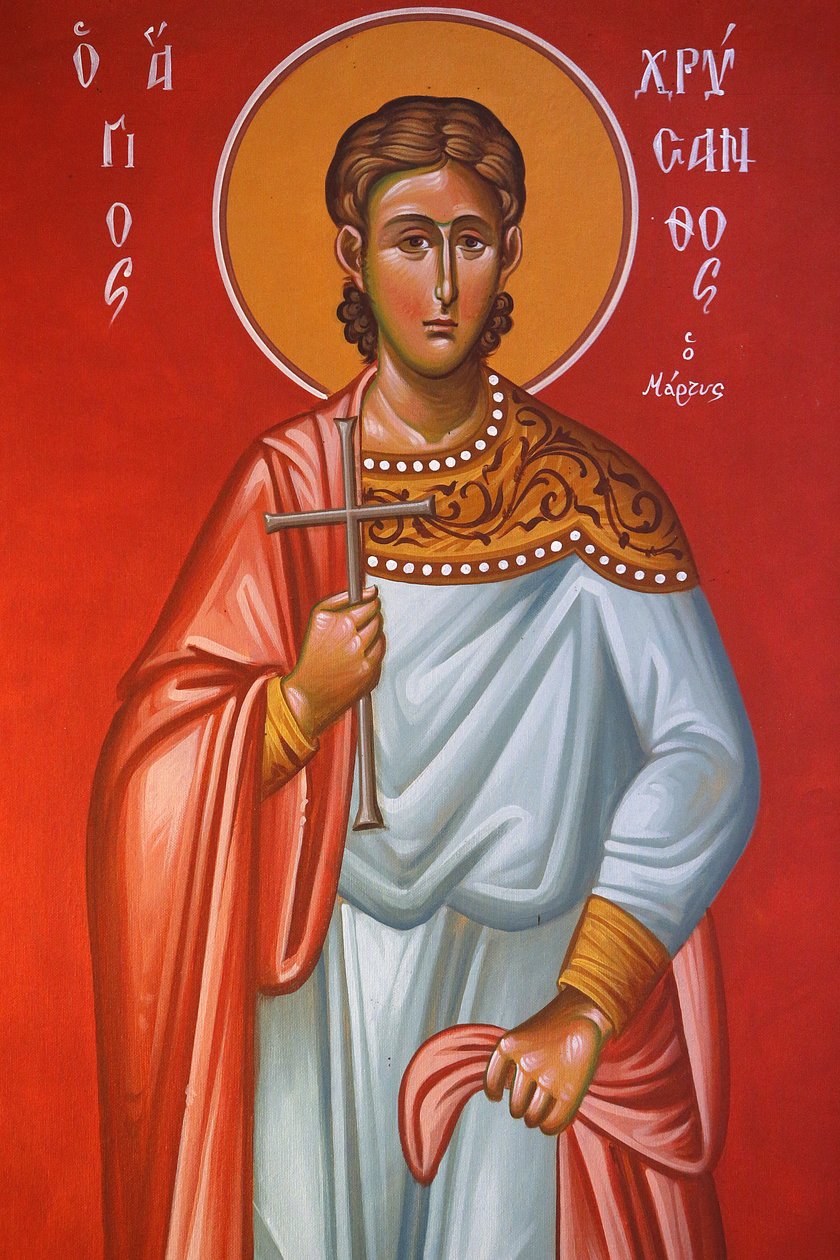 Fresk i helig korskyrka, Pedoulas. Saint Chrysanthos, 20150510, Pedoulas, Cypern av Unbekannt