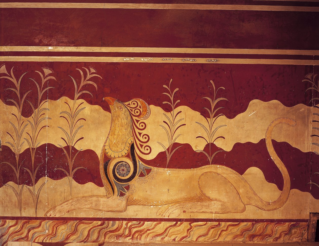 Fresk på en vägg, Throne Hall, Palace of Minos, Knossos, Kreta, Grekland av Benjamin Baud