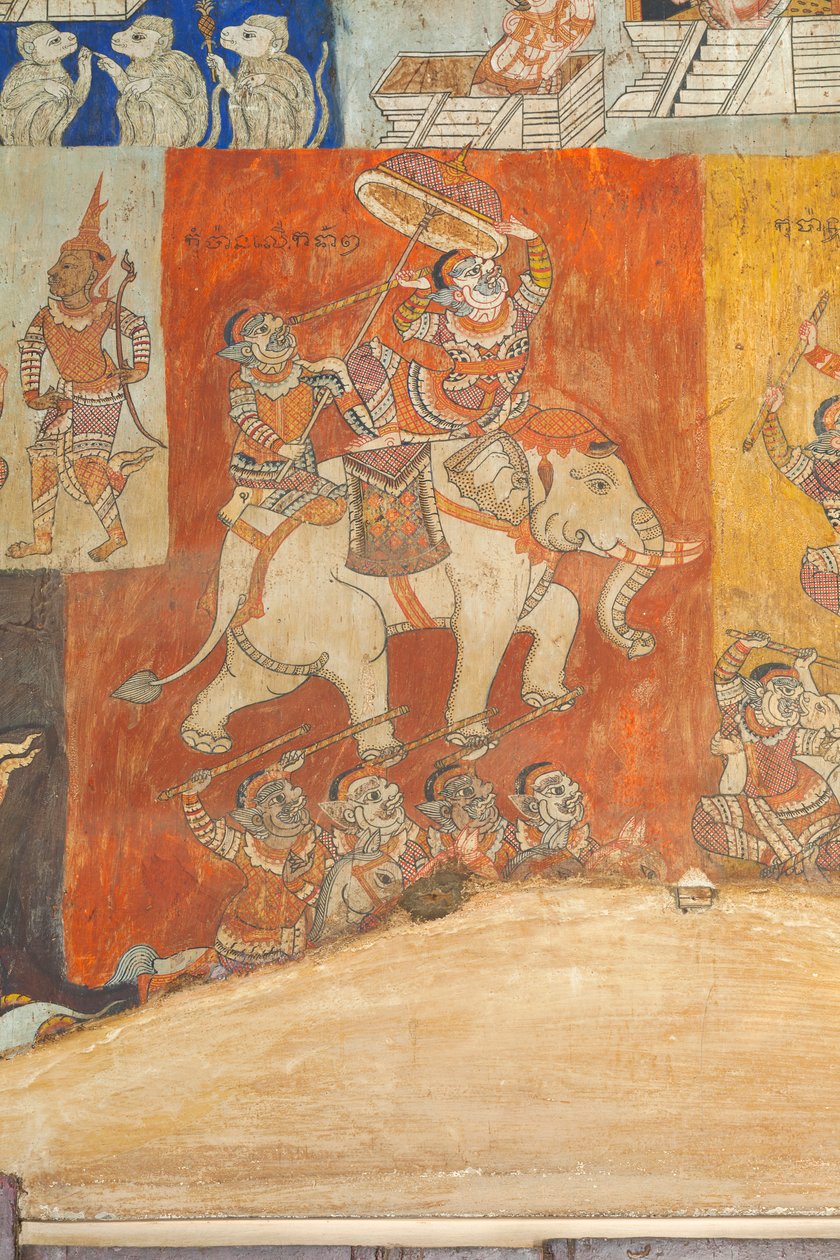 Fresker som pryder väggarna i Wat Bo som visar scener från Reamker, Siem Reap, Kambodja (foto) av Unbekannter Künstler