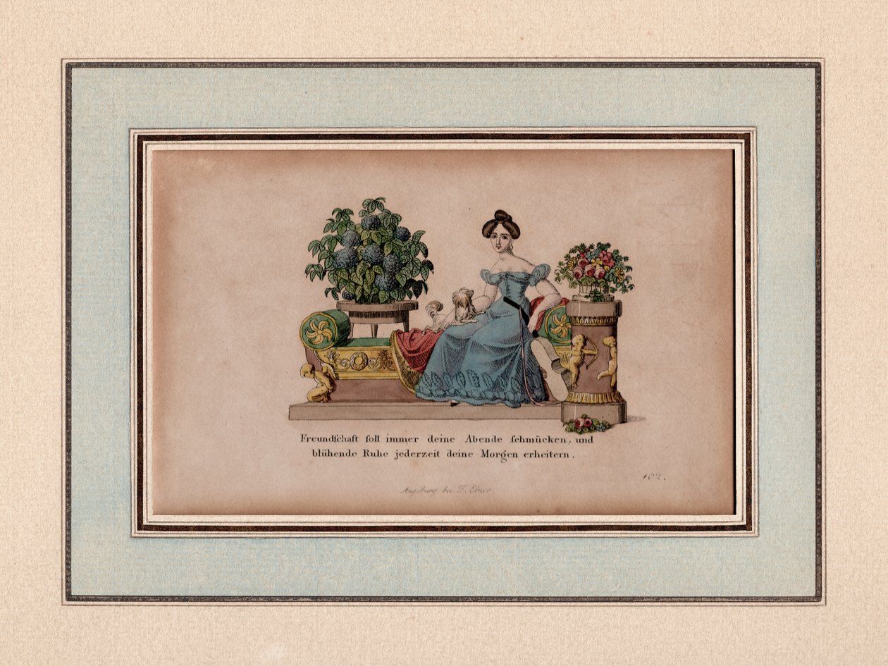 Vänskap skall alltid pryda dina kvällar, Augsburg, ca 1830 (gravyr) av Unbekannter Künstler
