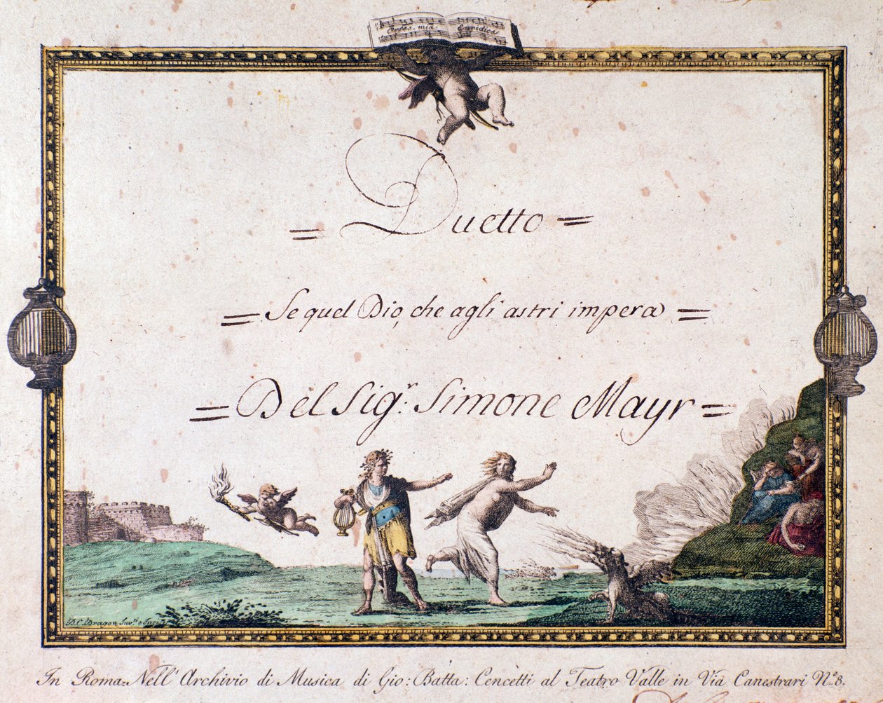 Frontispice av duetten Se quel dio che gli astri impera av Giovanni Simone Mayr. av Unbekannter Künstler