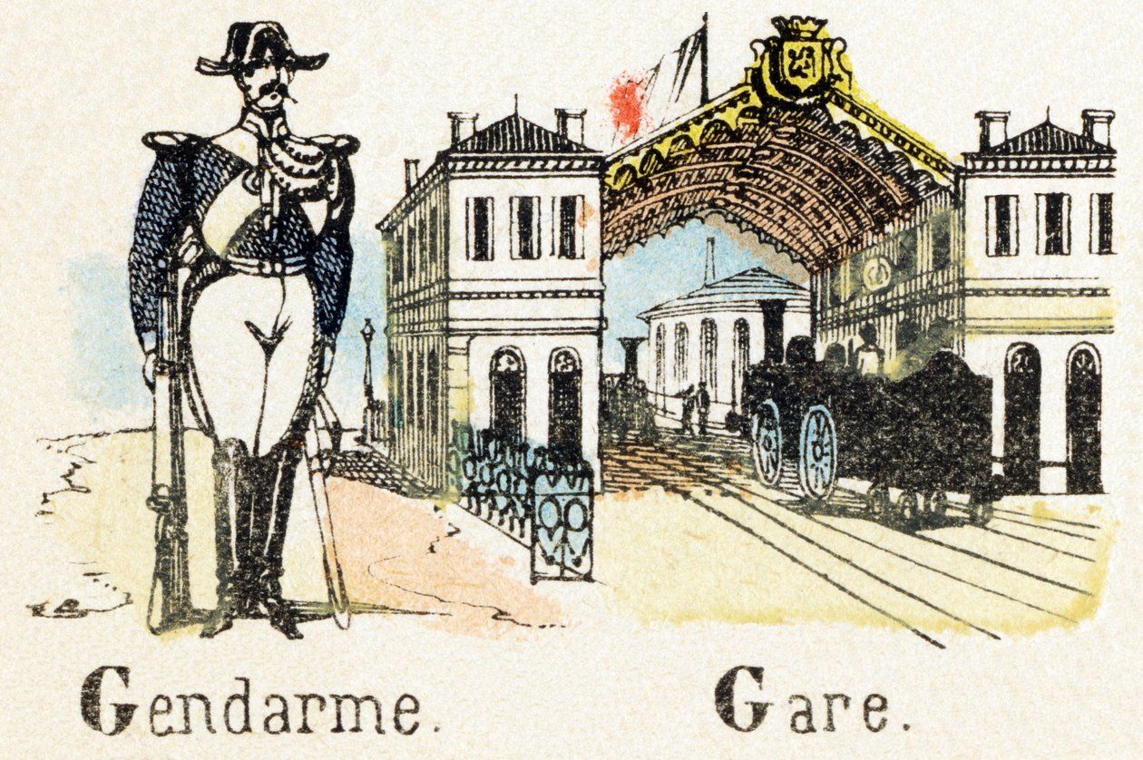 G - Gendarme Gare - Alfabetet - barnunderhållning - Bildepinal, populär serie c.1890 (illustration) av Unbekannt