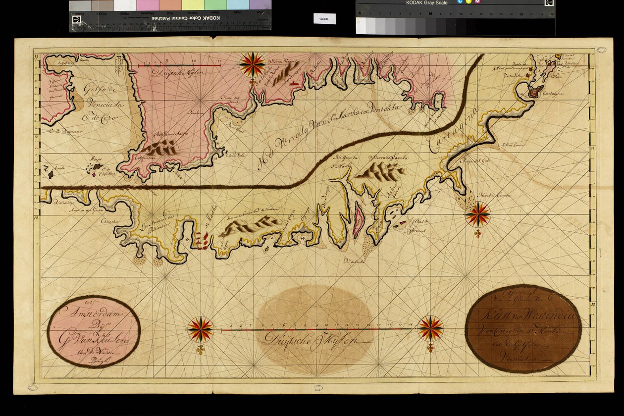 Geografisk karta: representation av Cartagena i Colombia, gjord av den holländske kartografen Gerard van Keulen (1678-1726) 1709-1713. Biblioteca Angelica, Rom av Unbekannter Künstler
