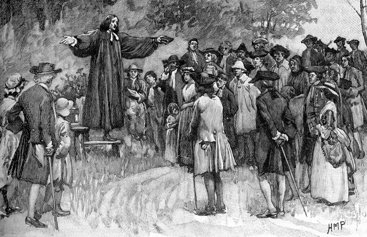 George Whitefield predikar i kolonier av Unbekannter Künstler