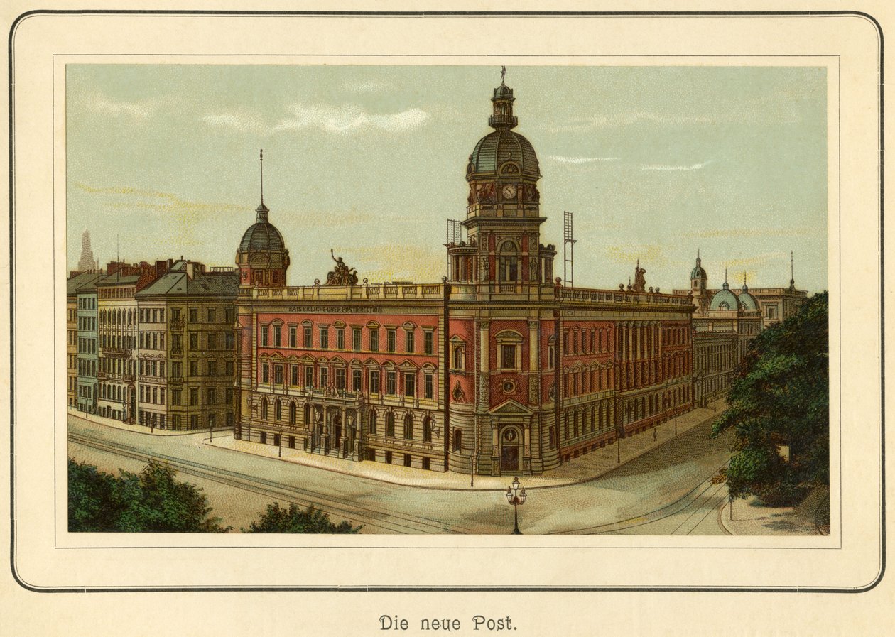Tyskland, Hamburg, den nya byggnaden för postkontoret, illustration från : "Ansichten-Album Hamburg" (vyer från Hamburg) , utgiven av C. Schneider , Berlin NW, ca 1890 (litografi) av Unbekannter Künstler