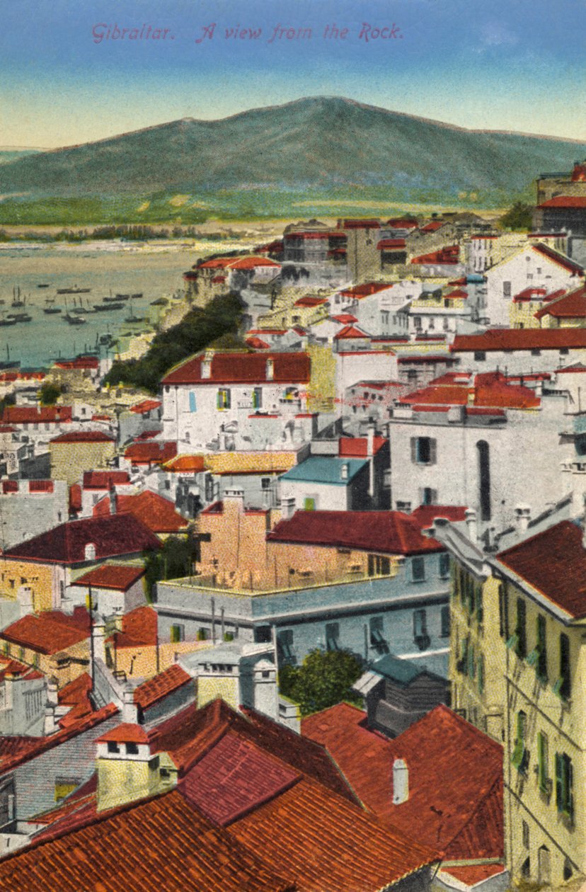 Gibraltar - vy från klippan över staden och bukten slutet av 1800-talet - början av 1900-talet (vykort) av Unbekannter Künstler