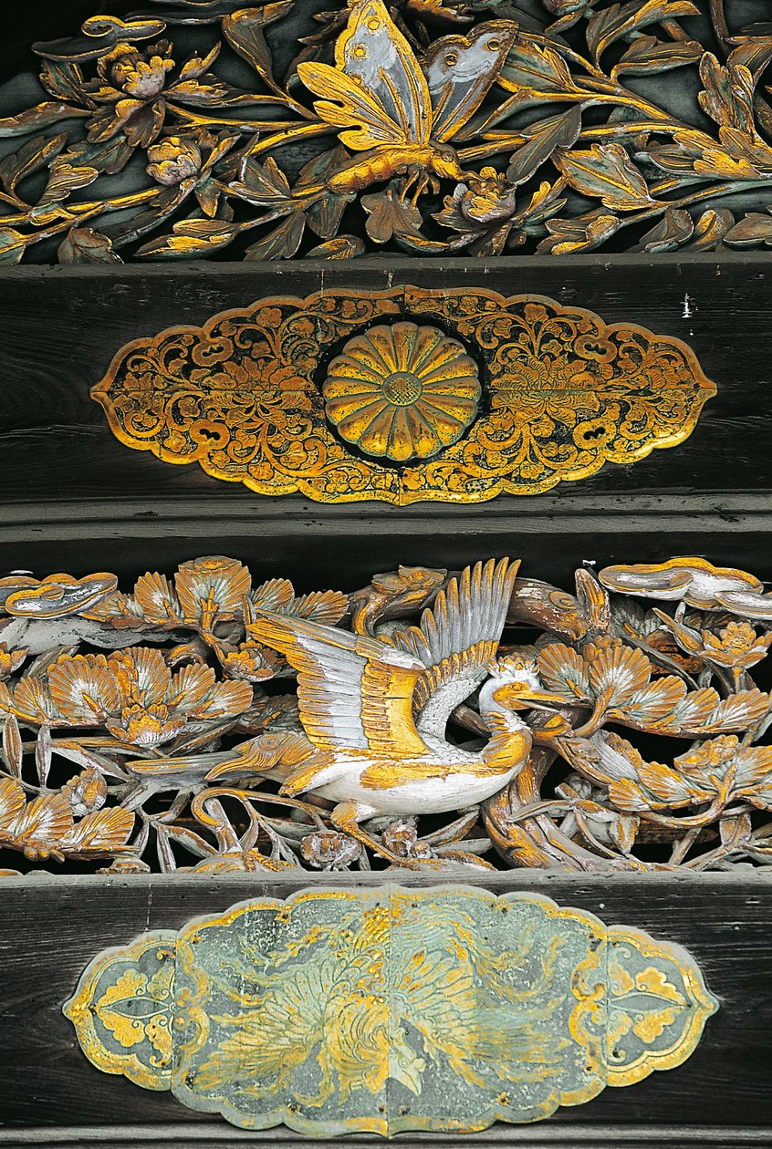 Förgyllda fåglar och fjärilar, detalj av Ninomaru Palace, Nijo Castle, Kyoto av Benjamin Baud