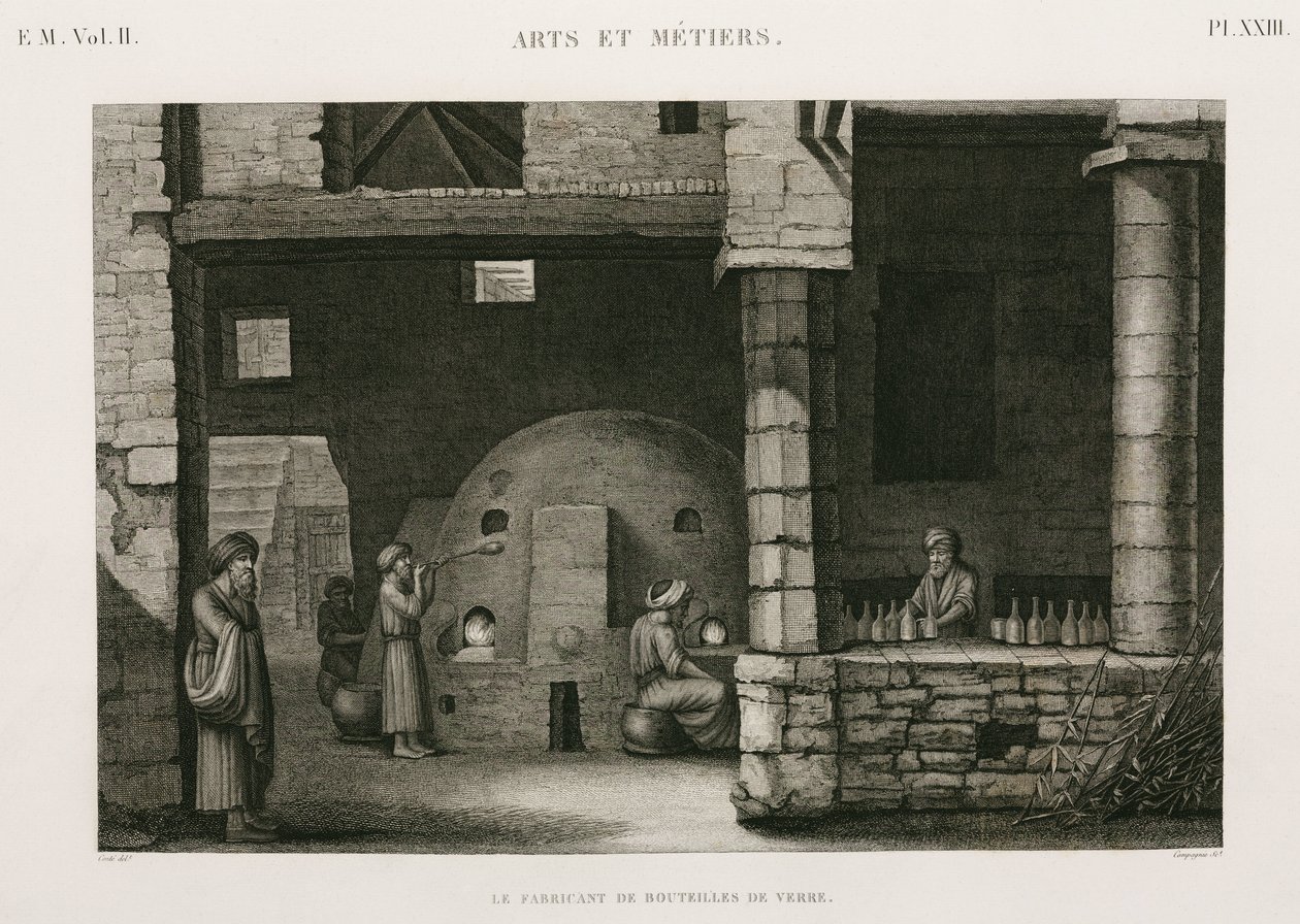 Glastillverkning Glasbruk, Egypten, ca 1798 av Unbekannt