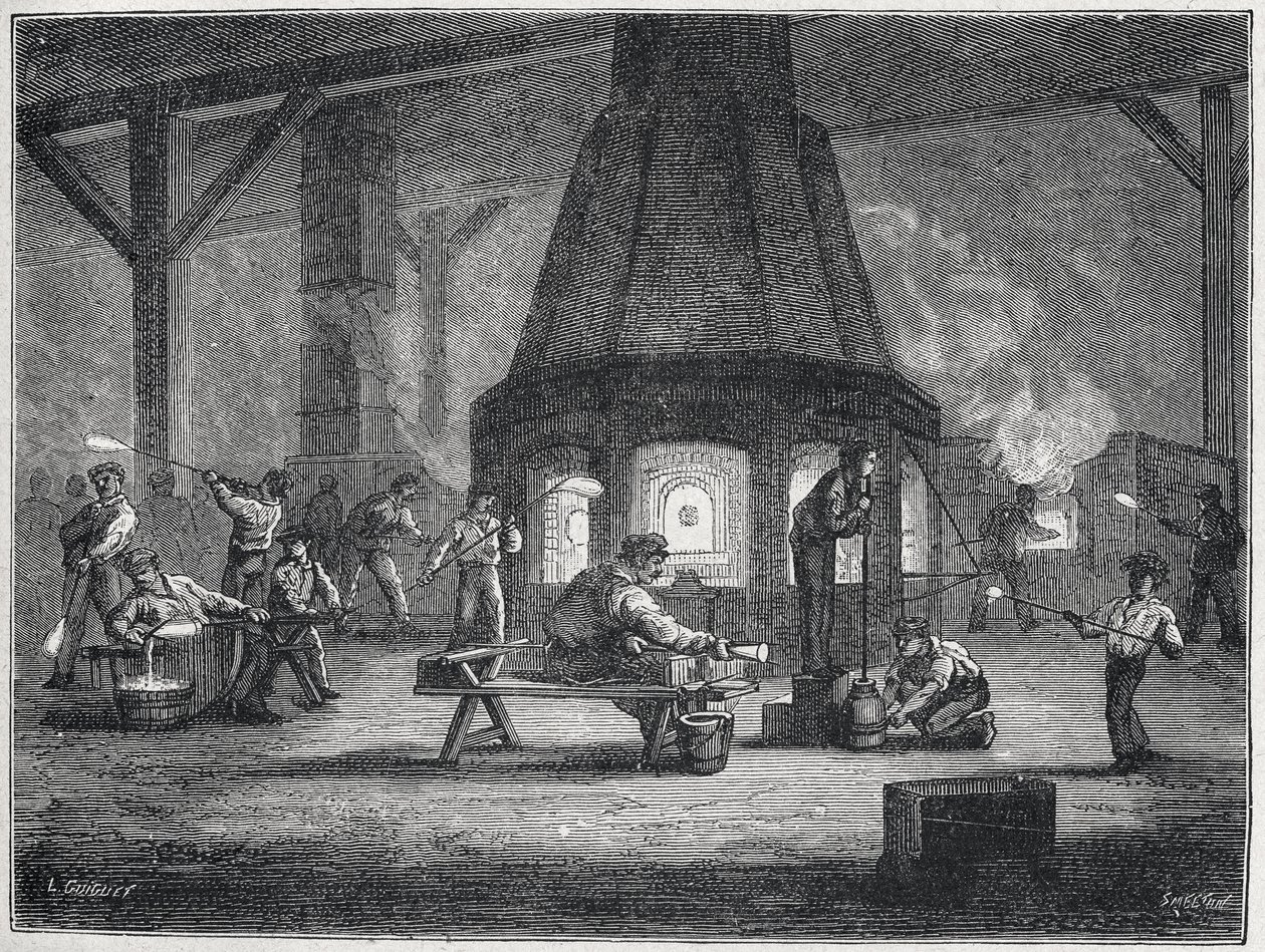 Glastillverkning under andra halvan av 1800-talet: barn arbetar, ca 1880 (gravyr) av Unbekannter Künstler