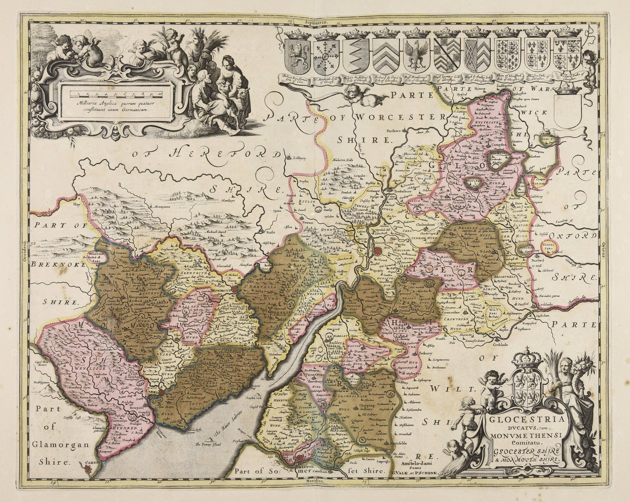 Glocestria ducatus cum Monumethensi comitatu  Glocester Shire amp; Monmouth Shire av Unbekannter Künstler