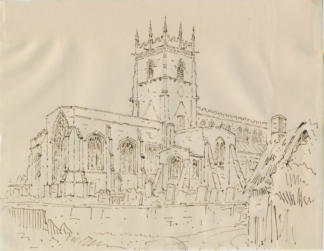 Gnosall Church: penn- och bläckteckning, nd [1830-talet] av Unbekannt