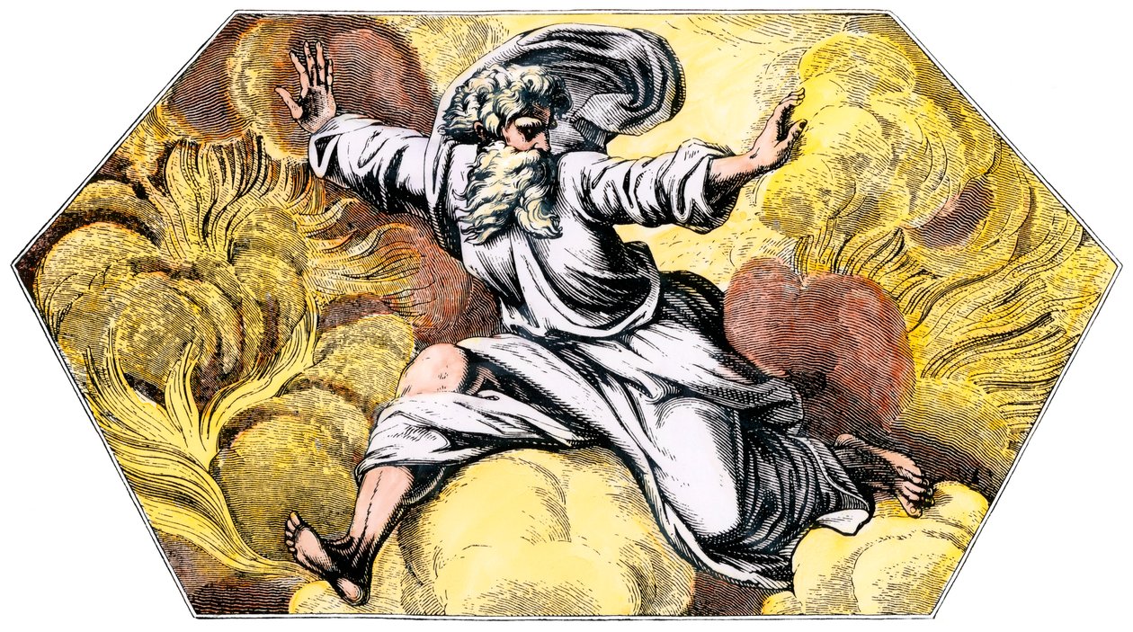 Gud skapar himmel och jord - kolorerad gravyr från 1800-talet, från Loggia (Logge) i Vatikanen (Italien) av Raphael (Raffaello Sanzio) av Unbekannter Künstler